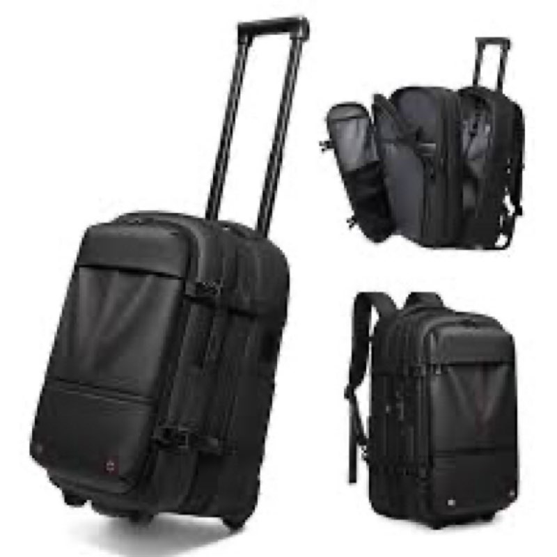 fiordcase vacuum rolling backpack with vacuum system, built-in pump and charging port, carry on lugg