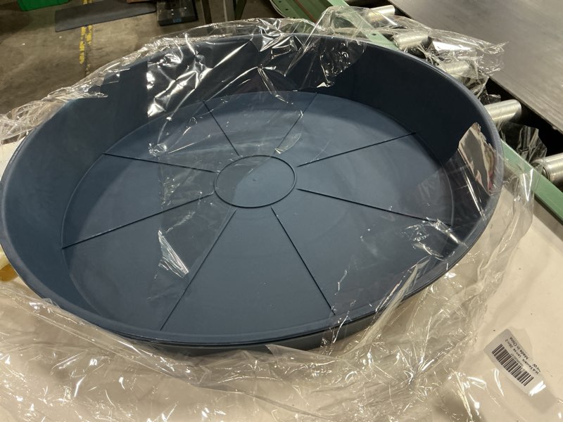 Condition photo showing Good Condition for 2 pack of plant saucer 25 26 inch, 4.2" depth, plastic plant saucer round, large deep heavy duty flower plant water trays for indoors outdoor, plant drip trays (blue) 26" (2 pack) blue