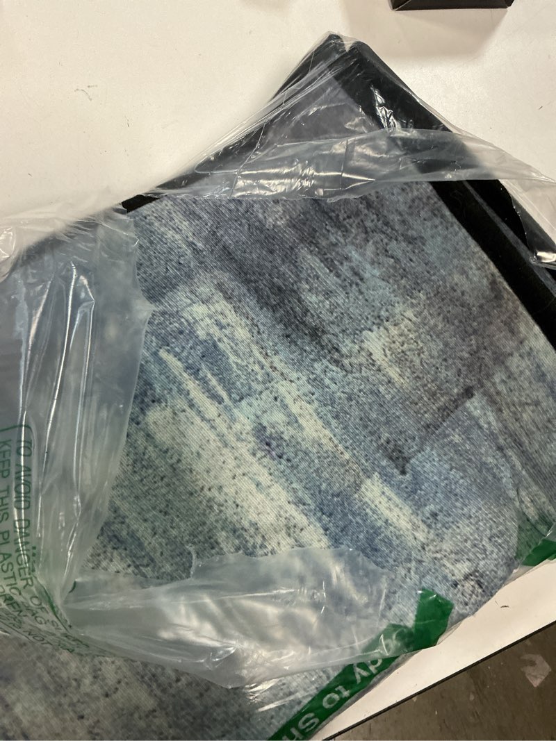 Condition photo showing New/Like New for entryway 2x4 runner rug washable - modern abstract non slip rugs for kitchen entrance bedroom low pile carpet for hallway entry ultra-soft indoor home decor floor thin mat for bathroom 2x4 blue blue 2' x 4' (runner)