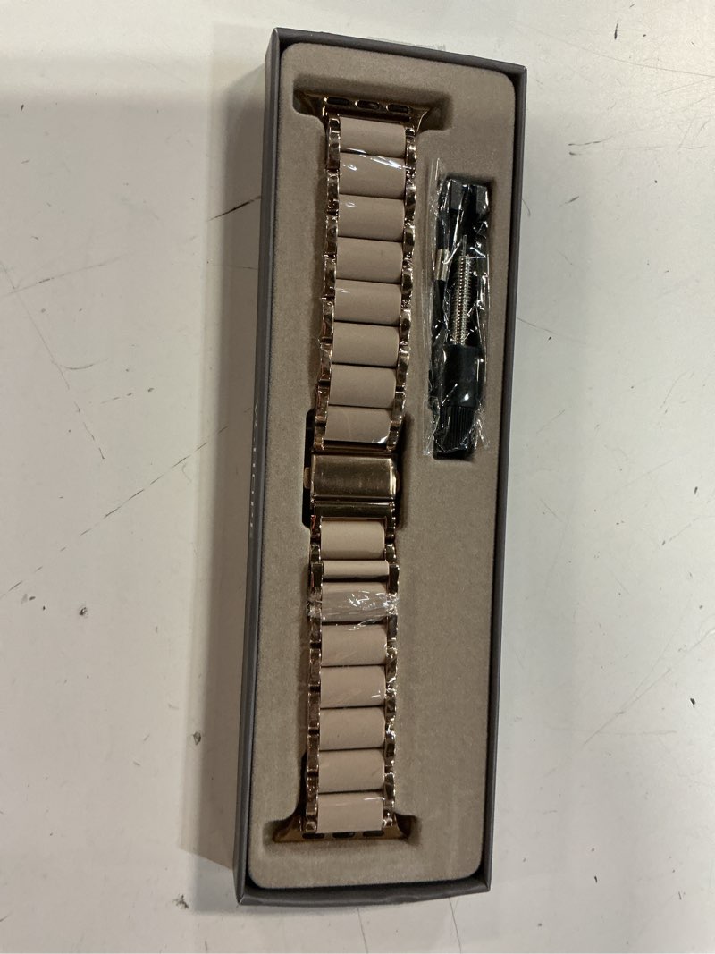 Condition photo showing Good Condition for v.r.hope 2-in-1 office & gym band for apple watch women – stainless steel + soft silicone hybrid, hypoallergenic & no skin irritation, all-day comfort – fits series 1-11, se3?ultra3 46mm/49mm/45mm/44mm/42mm(oatmeal+rose gold) metal rose gold-oatmeal 46mm/49mm/45mm/44mm/42mm