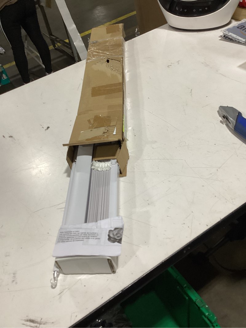 Condition photo showing New/Like New for lotus & windoware cordless mini blind, 1" vinyl slats, 24" wide x 68" long - white, window blinds for home and office, interior door blinds - light filtering 24"w x 68"h white