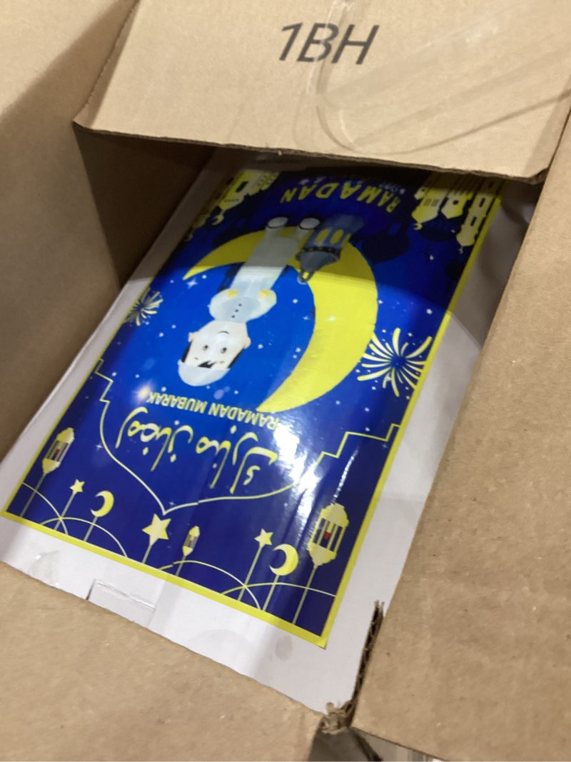 Condition photo showing As Is for Leyndo 4.9ft Ramadan Inflatable Decoration, Crescent Mosque Lighted Inflatable with Interchangeable Ramadan and Eid Mubarak Signs Blow up Muslim Islamic Moon Decor for Holiday Outdoor Yard Lawn Garden