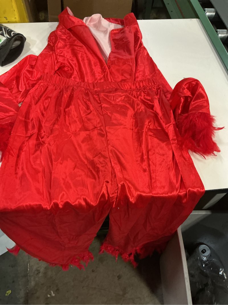 Condition photo showing Good Condition for XL Silky Red 2-Piece,Panjama Set With Red Feathers on Cuffs (similar to stock photo)