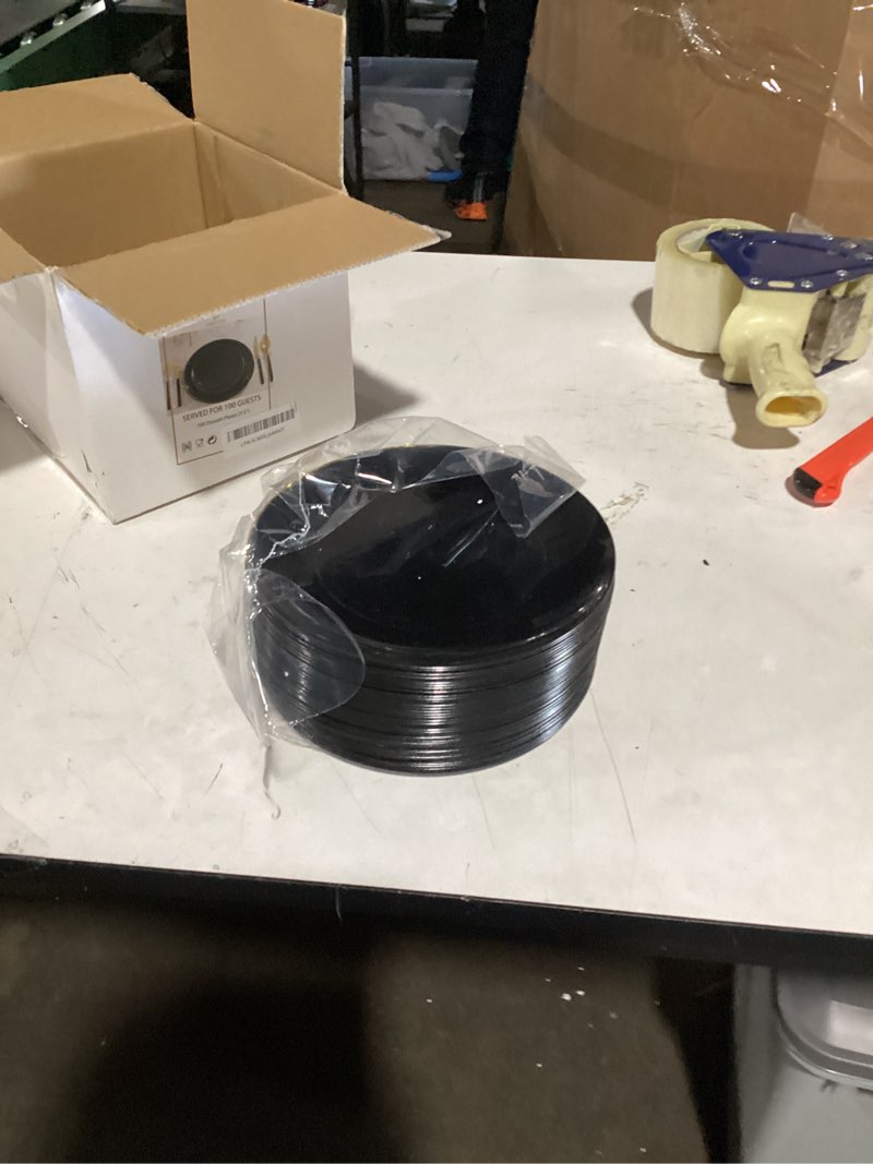 Condition photo showing Good Condition for Nervure 100 Pieces Black Plastic Plates - 7.5inch Black Dessert Plates - Disposable Gold Plastic Plate - Disposable Plate Ideal for Wedding & Party