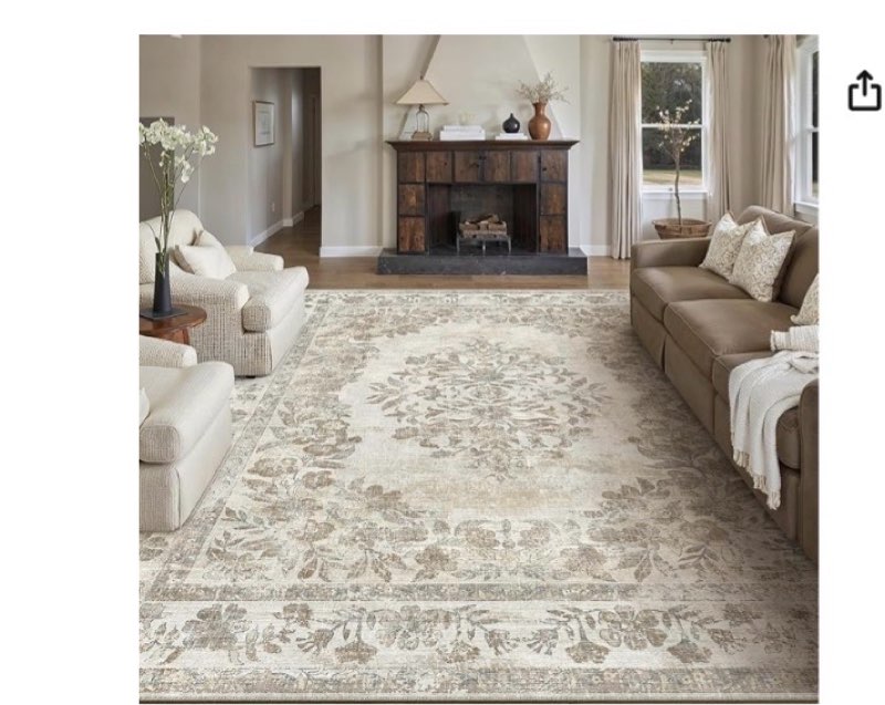 purecozy 5*7 area rug beige washable vintage distressed living room carpet large bedroom indoor medallion floral non slip retro throw floor mat for office dining room kitchen bathroom