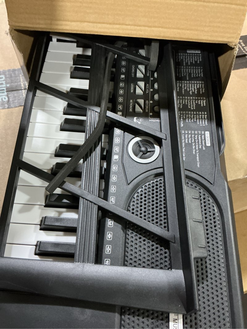 Condition photo showing As Is for 61 key keyboard piano, portable electronic keyboard piano for beginners with speakers, microphone, sheet music stand, 100 voices, 100 rhythms, digital music keyboard built-in speakers - black