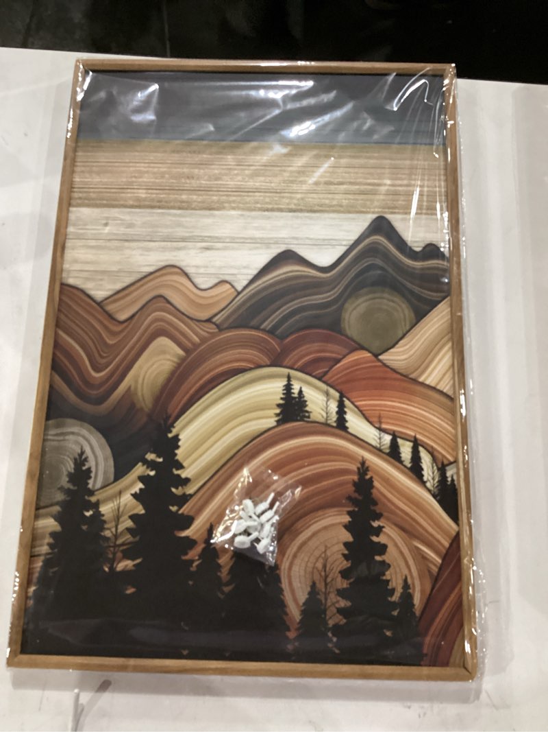 Condition photo showing New/Like New for iarttop framed mountain canvas wall art large16x24 inch abstract mountain art prints set of 3 vintage nature scenery wall decor for living room bedroom office 24"l x 16"w brown mountain