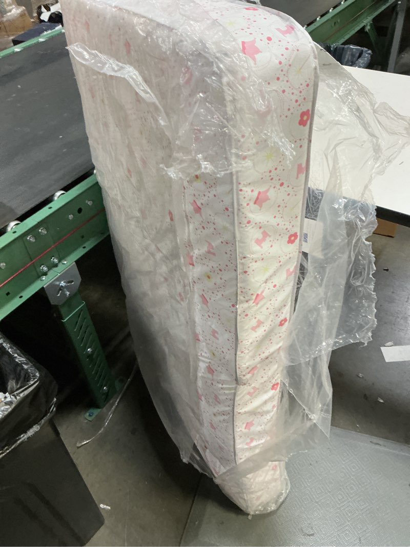 Condition photo showing As Is for kolcraft pediatric 800 extra firm baby crib & toddler mattress  80 coil  waterproof  pink