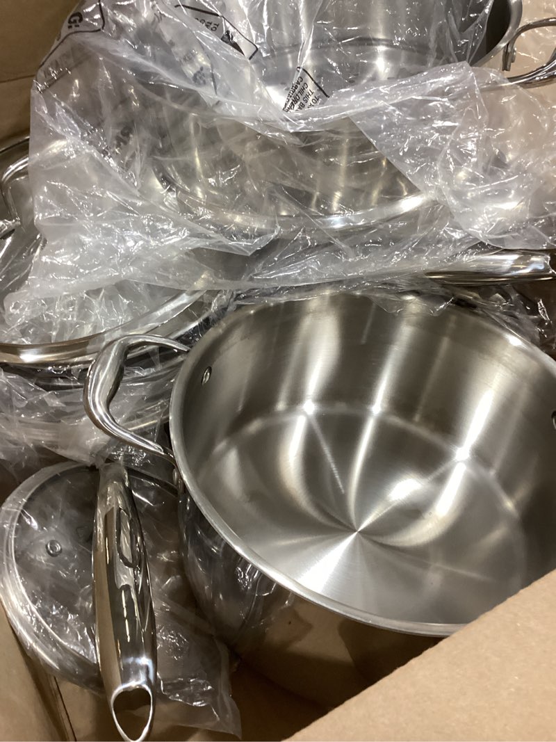 Condition photo showing As Is for 3 Ply Stainless Steel 11-Piece Cookware Set with Lids, Pots and Pans Kitchen Set, Non-Toxic, Induction, Oven, Dishwasher Safe, Professional Chef Quality 11 Pieces