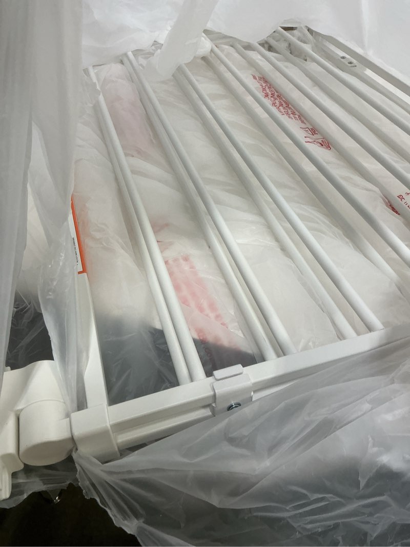 Condition photo showing As Is for babelio baby gate for stairs, kitchen & doorways, no bottom bar| easy installation| one-handed operation| auto-close| hardware mount (drill needed) safety dog gate (white - b17, 24-39" w, 28" h)