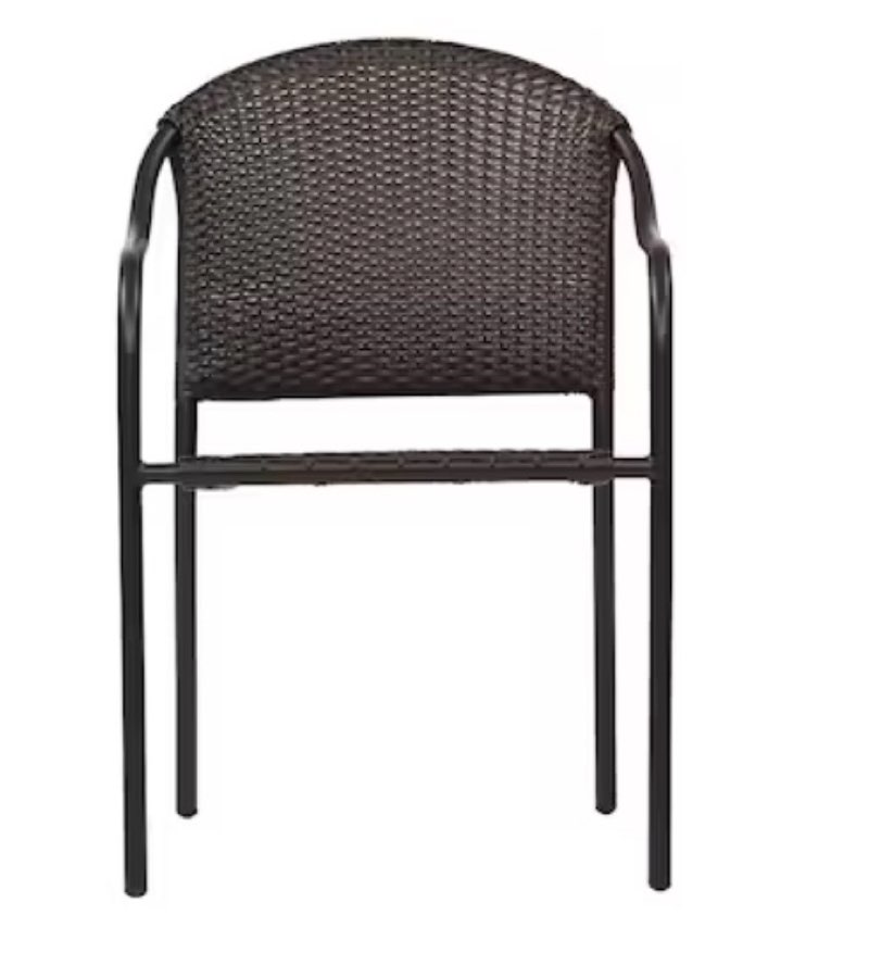  style selections pelham bay wicker stackable matte black steel frame stationary dining chair
