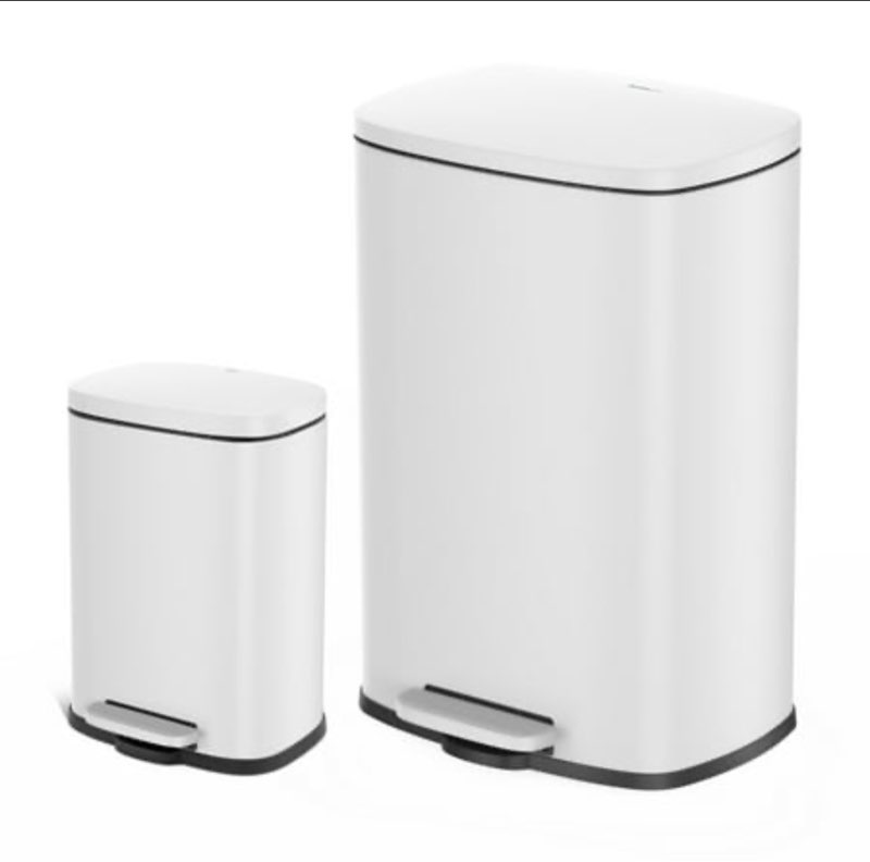 Qualiazero 13.2 Gallon and 3.2 Gallon Trash Can Combo  Rectangular Shape Step Can Combo - Matte White