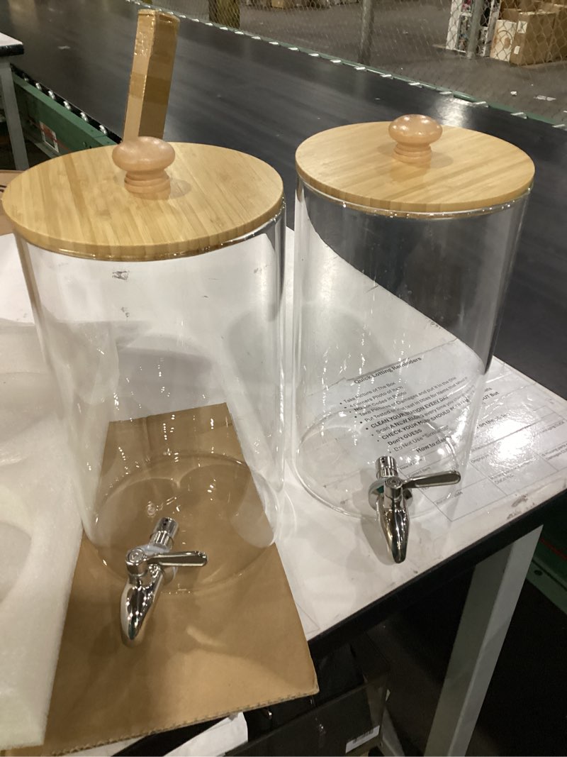 Condition photo showing Good Condition for missing stand mobyke 2 pcs 1.1 gallon drink dispenser, large water glass beverage dispenser with wood stand for parties with stainless steel spigot, ideal for lemonade,juice, tea, and party drinks yellow 1.1 gallons