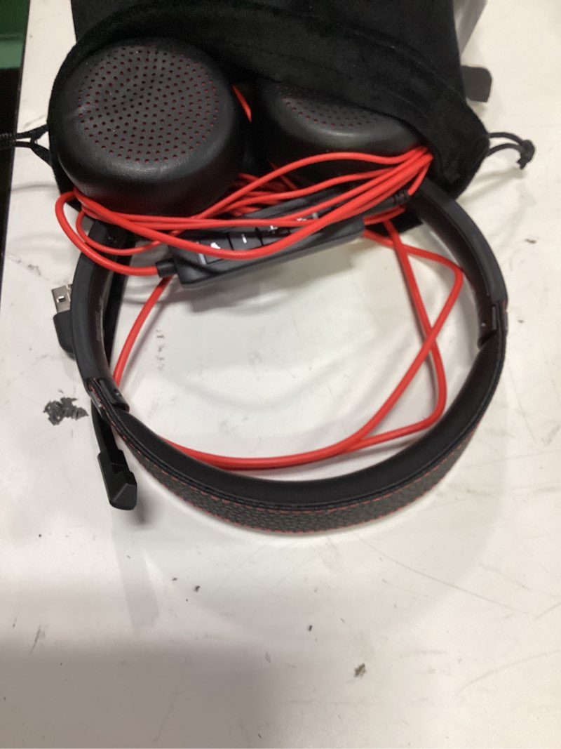 Condition photo showing Good Condition for jiamqishi usb headset with microphone for pc, on-ear computer laptop headphones with noise cancelling microphone in-line control for home office online class skype zoom (usb+3.5mm, black) usb+3.5mm black