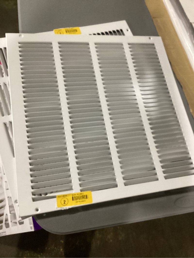 Condition photo showing Good Condition for similar to stock photo .. 16\"w x 10\"h [duct opening size] steel return air grille, air return vent cover for ceiling and sidewall - hvac air vent covers - [outer dimensions: 17.75\"w x 11.75\"h] 16\"w x 10\"h [duct opening]