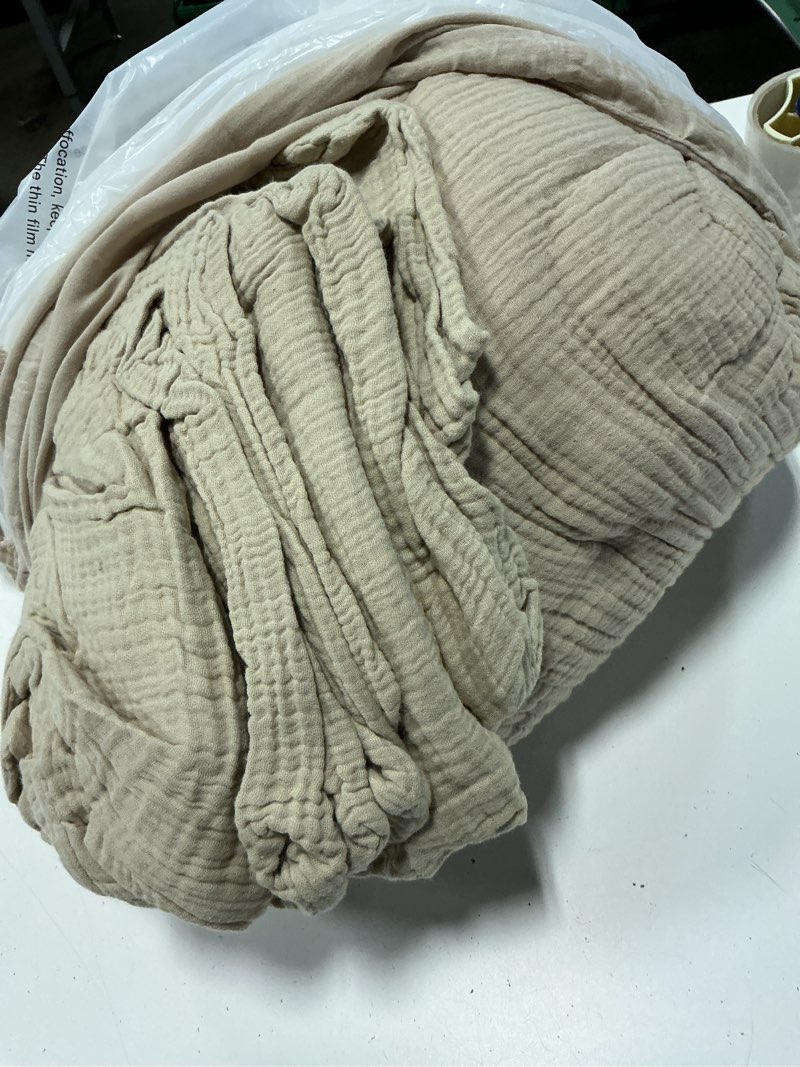 Condition photo showing As Is for organic cotton gauze duvet cover set, king/cal king, dune