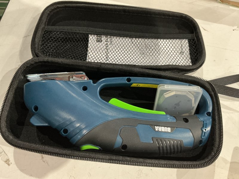 Condition photo showing Good Condition for cordless electric scissors 4v rechargeable cardboard cutter with 4 sk5 blades, 2000mah battery, led light, electric box cutter 1/3” cutting capacity power cutter for fabric carpet leather diy - blue blue (includes 4 blades)
