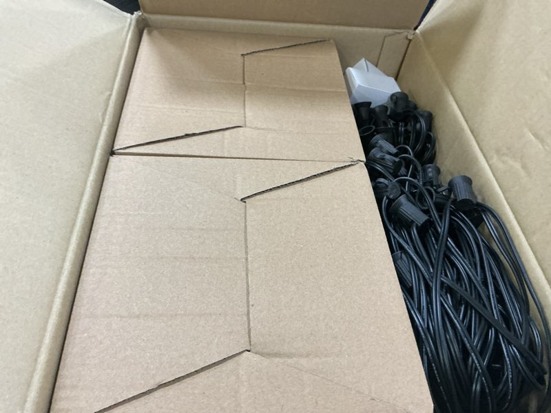 Condition photo showing Good Condition for Brightown Outdoor String Lights with Remote, 58 Ft Globe Patio Lights with 25 LED G40 Shatterproof Bulbs, 4 Lighting Modes, Waterproof Connectable Commercial Hanging Lights for Outside Backyard 58Ft with Remote & Clips Hooks Zip ties Black wire