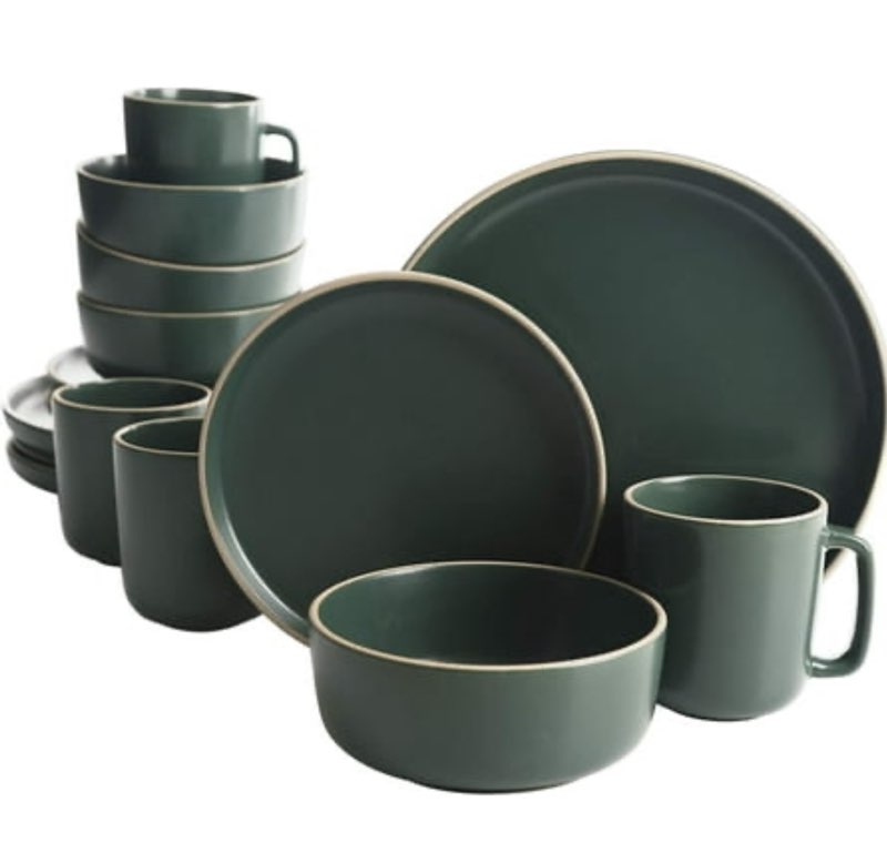 Gibson Home Zuma 16 Piece Round Kitchen Dishes  Plates  Bowls  Mugs Dinnerware Sets  Service for Four (16pcs)  Green