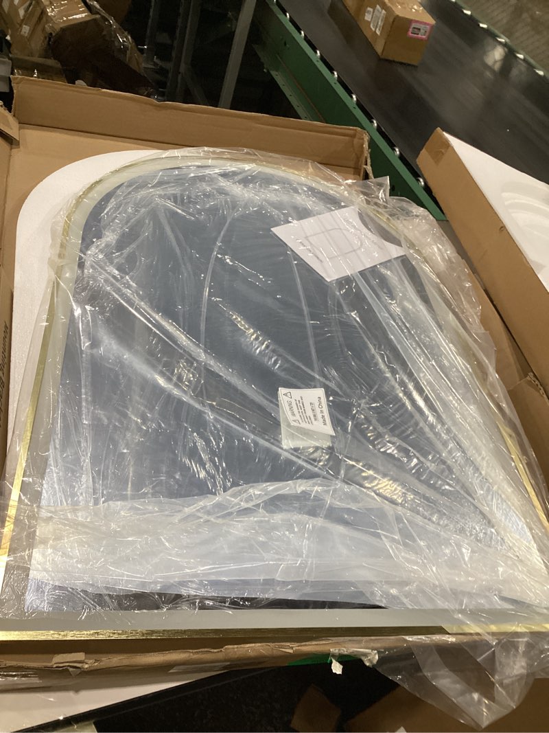 Condition photo showing Good Condition for Arched LED Mirror for Bathroom 24"x36", Orange Gold LED Bathroom Mirror with Lights, Fogless, Dimmable, Shatterproof, Touch Sensor, 3 Color Changing Orange Gold 36"L x 24"W