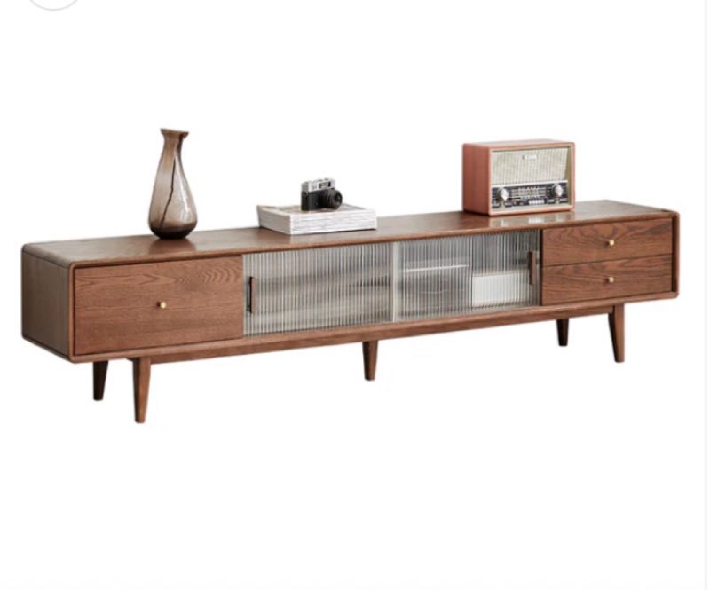 Solid Oak TV Stands Entertainment Center with 2 Cabinets and 3 Drawers (Walnut)
