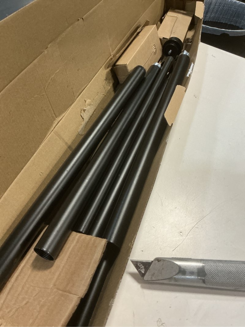 Condition photo showing As Is for Double Curtain Rod 72 to 144 Inch, HOTOZON 1 Inch Heavy Duty Double Curtain Rods for Windows 60 to 140 Inches(5-11.6 ft), Telescoping Drapery Rod with Simple End Finials, Black Black 72-144"
