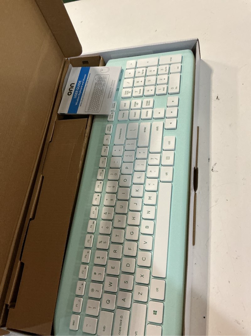 Condition photo showing Good Condition for onn wireless keyboard and compact mouse with dual-connectivity  2.4 ghz wireless usb receiver  blue