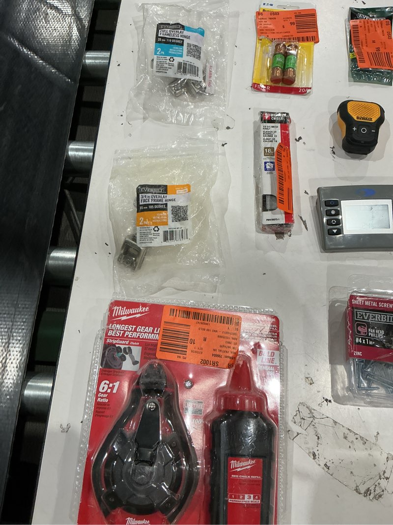 Condition photo showing As Is for assorted home improvement lot (small tools, screw, home accessories, etc.)