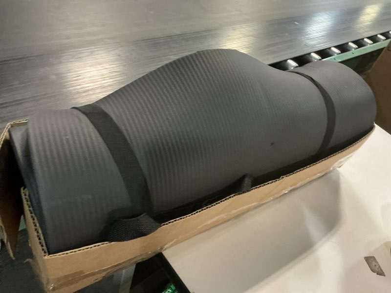 Condition photo showing As Is for Fitvids Yoga Mat 1-Inch Extra Thick High-Density Exercise Mat with Non-Slip Surface & Carry Strap for Men & Women Tear-Resistant Pilates Workout Mat for Home Gym, Floor Fitness Graphite