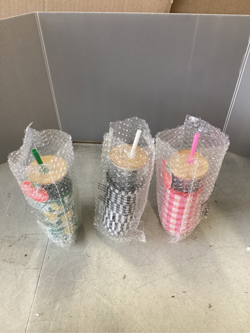 Glass tumbler with straw16 Fl .oz  Color : Assorted ( Total pack of 6)