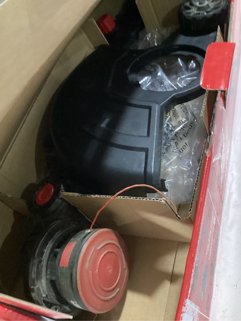 Condition photo showing As Is for hyper tough 12" 20v brushless cordless string trimmer with 20v max 2.0ah battery and charging cable