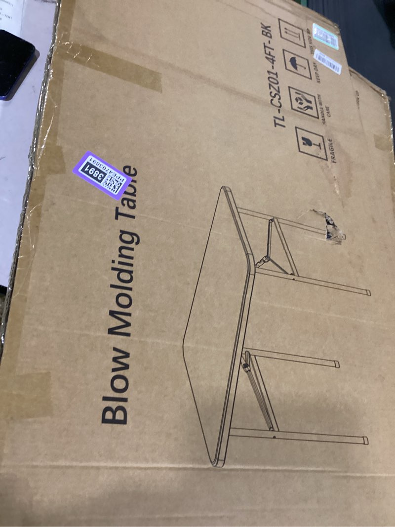 Condition photo showing New/Like New for 4ft folding table, heavy duty plastic card table with foldable steel legs, metal frame support up to 400 lb, portable for indoor, outdoor, picnic, camping, dining, party, black black 4ft