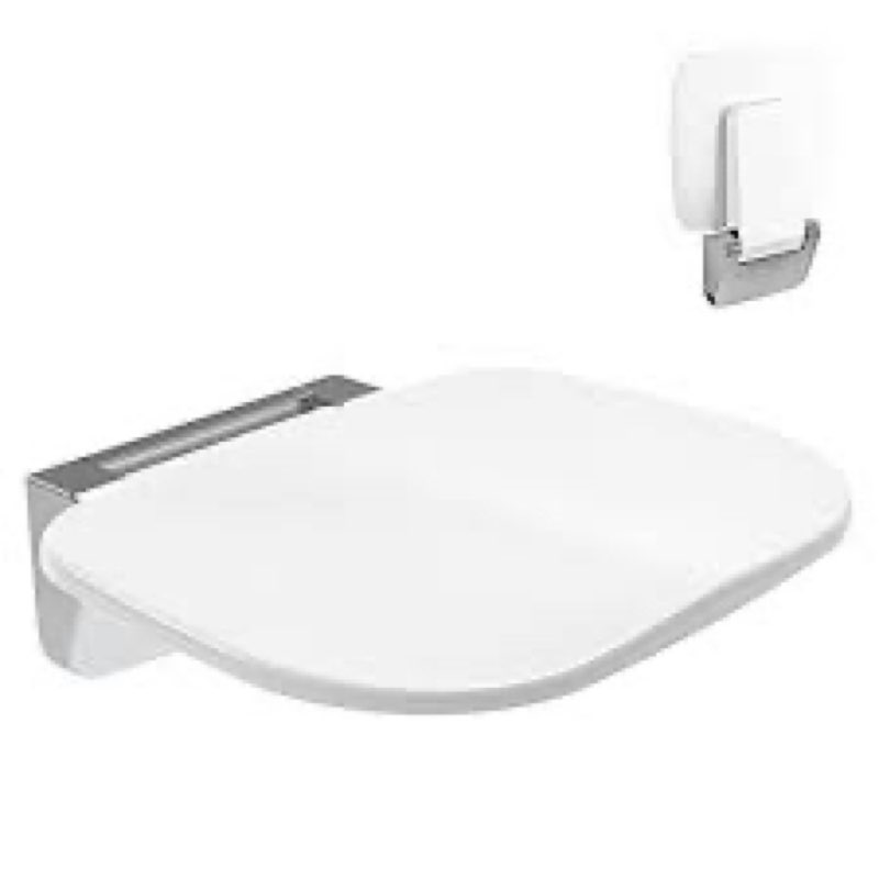 17 Inchs Foldable Shower Seat Wall Mounted – 400lb Shower Bench, Small Shower Spaces, Secure Fold Down Design (white ) 17 IN