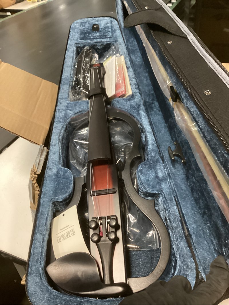 Condition photo showing Good Condition for Vangoa Electric Violin Full Size 4/4 Solid Wood Ebony Silent Electric Violin With 4 Fine Tuners, Beginner Adult Professional Performance Kit With Pro Pick up 3-band EQ Earphones Line, Brown full-size Brown