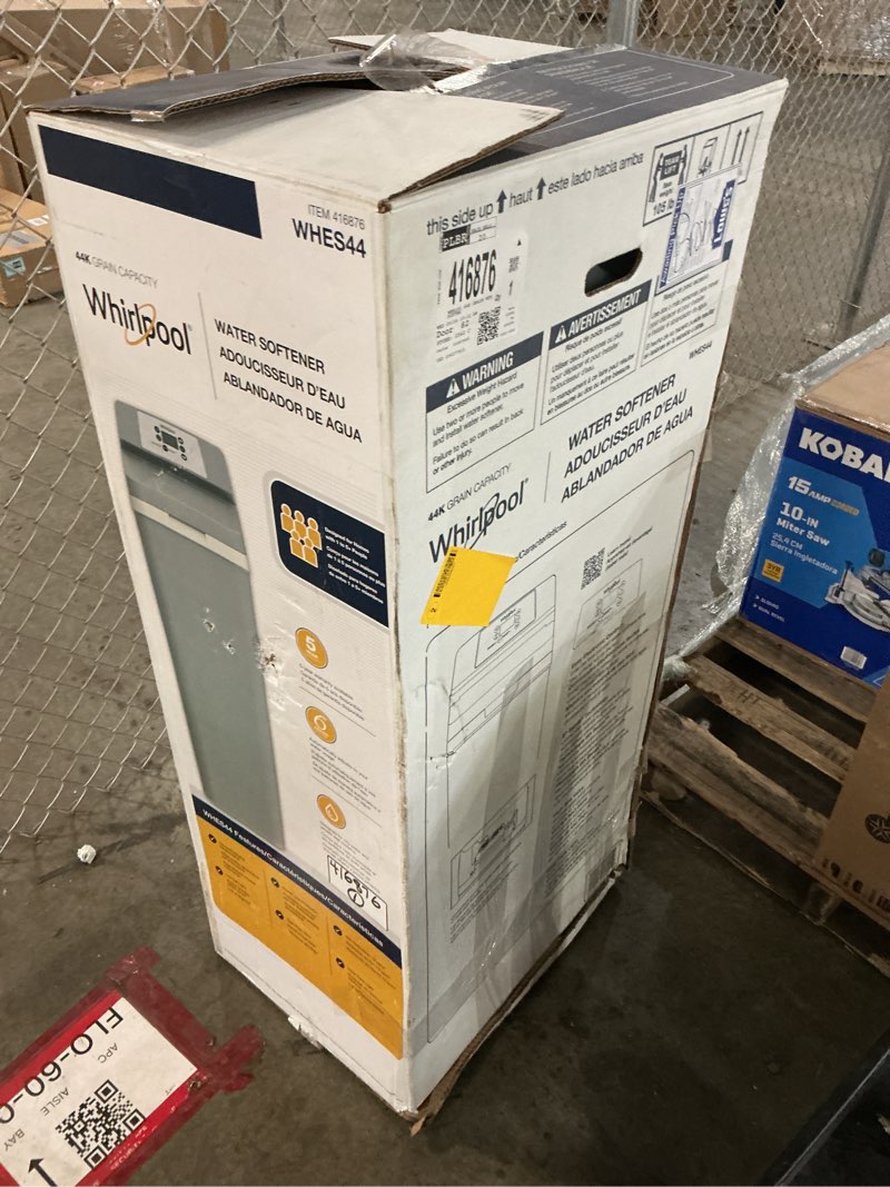 Condition photo showing As Is for whirlpool 44000-grain water softener system
