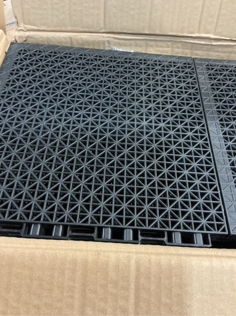 Condition photo showing Good Condition for myfamirea modular interlocking cushion 48 pack 11.8" x 11.8" rubber floor tiles non-slip splicing drainage mats for deck, black 48 pcs black