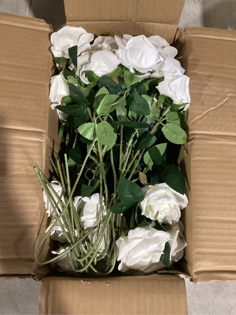 Condition photo showing Good Condition for Hananona Artificial Roses in Bulk, Fake Velvet Silk Roses Realistic Rose for Wedding Centerpieces Flower Arrangement Home Decor (50, White) White 50