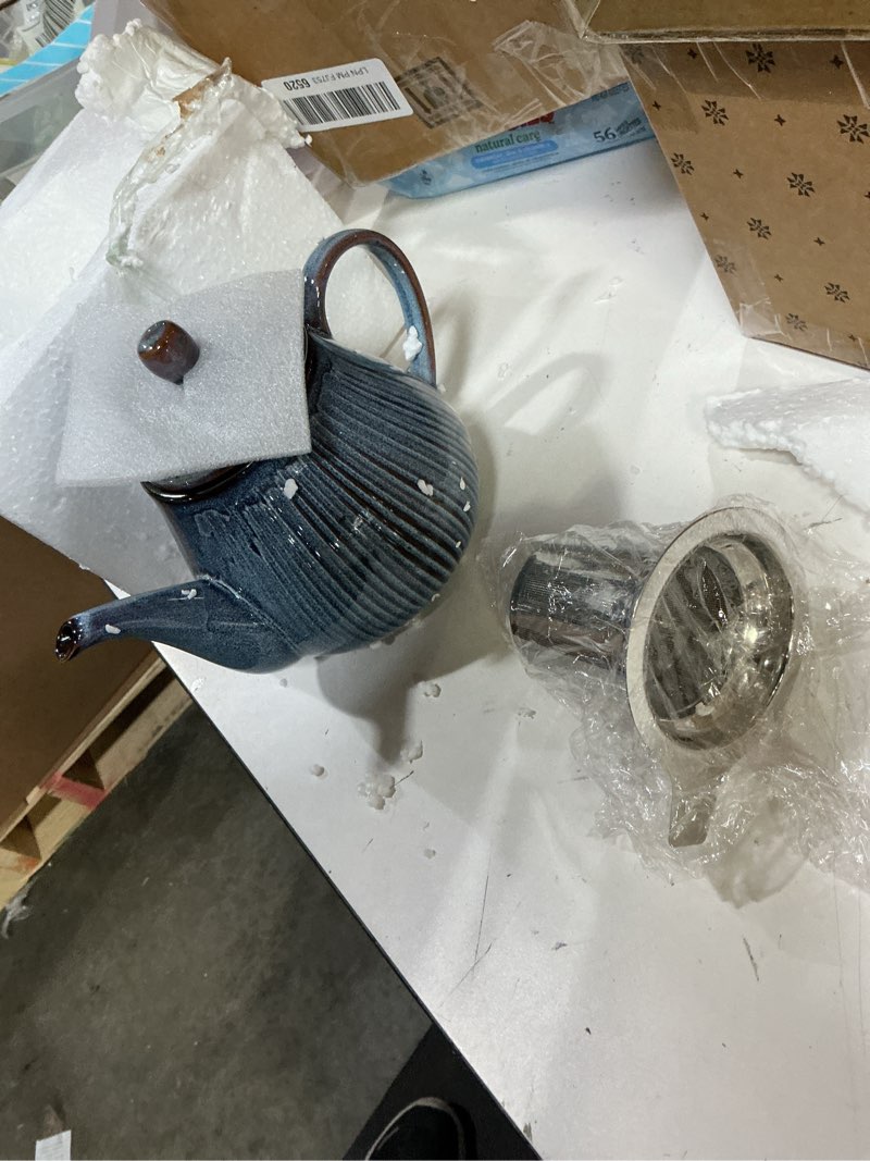 Condition photo showing New/Like New for hvh 40 oz porcelain teapot with stainless steel infuser, ceramic tea pot with infuser for loose tea, enough for 6 cups, striped series (wabi sabi)