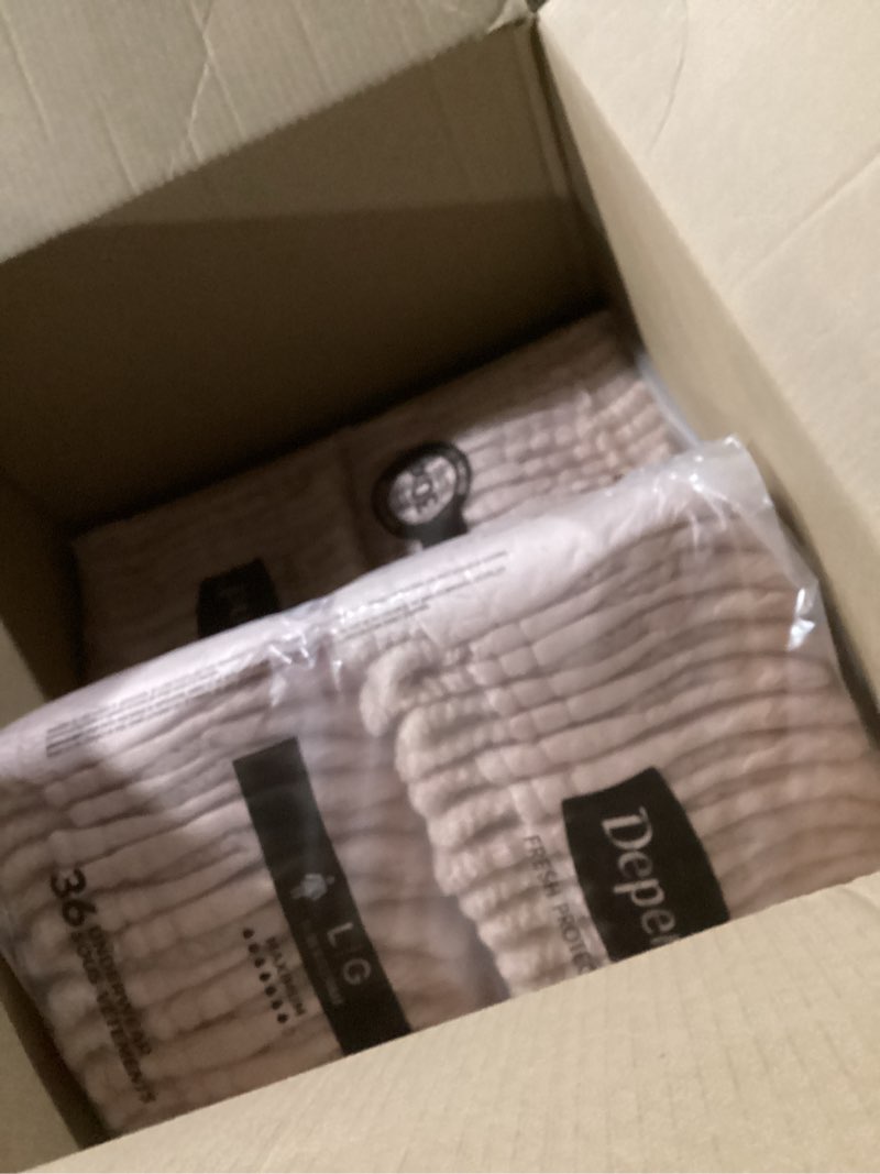 Condition photo showing New/Like New for depend fresh protection adult diapers, incontinence & postpartum bladder leak underwear for women, disposable, maximum, large, blush, 72 count (2 packs of 36), packaging may vary