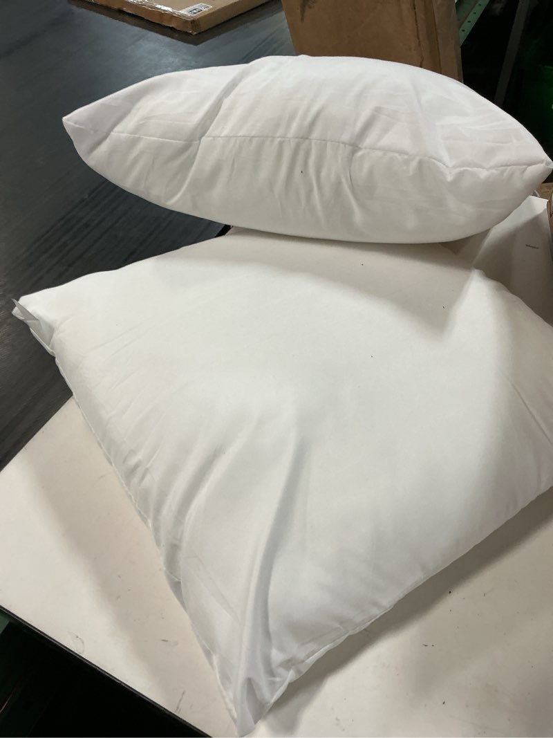 Condition photo showing As Is for pack of 2 (20x20 inches) throw pillow inserts standard size of 4 pack 2 for sleeping, polyester pp cotton material, premium sleep support for side, back, and stomach sleeper detachable (20x20)
