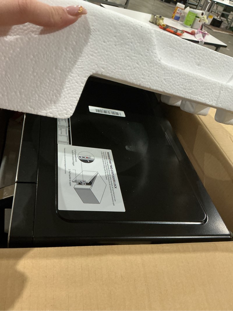 Condition photo showing As Is for toshiba em131a5c-ss countertop microwave ovens 1.2 cu ft with 12.4" removable turntable smart humidity sensor, 12 auto menus mute function eco mode easy clean interior, 1000w, silver 1.20 cu.ft