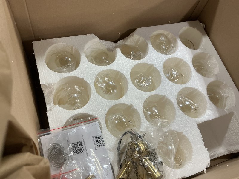 Condition photo showing As Is for surpars house cognac bubble ball chandelier, flush mount glass ceiling light, modern 4 lights ceiling lighting fixture for bedroom,livinng room,dining room cognac balls