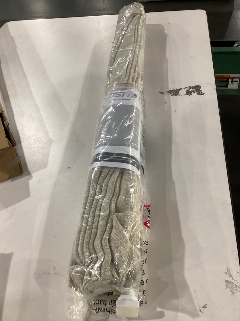 Condition photo showing New/Like New for no Drill Cordless Roman Shades for Windows, 34" W × 64" H - Light Filtering - Linen - Beige Light Filtering - Linen - Beige 34" W × 64" H