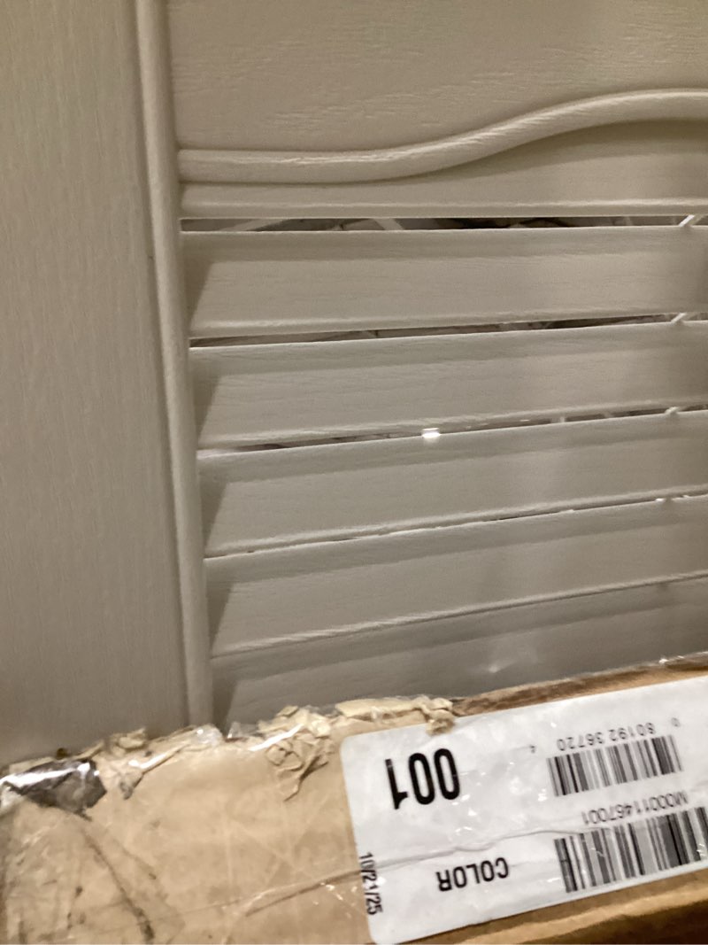 Condition photo showing Good Condition for ekena millwork lifetime vinyl ll1s14x06700wh standard cathedral top center mullion, open louver vinyl shutters, w/installation shutter-lok's & matching screws (per pair), 14 1/2"w x 67"h, white 14.5-in. w x 67-in. h 001 - white