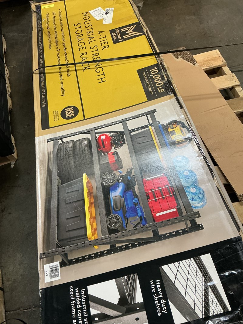 Condition photo showing Good Condition for member's mark 4 shelf industrial storage rack, 77" w x 24" d x 72" h