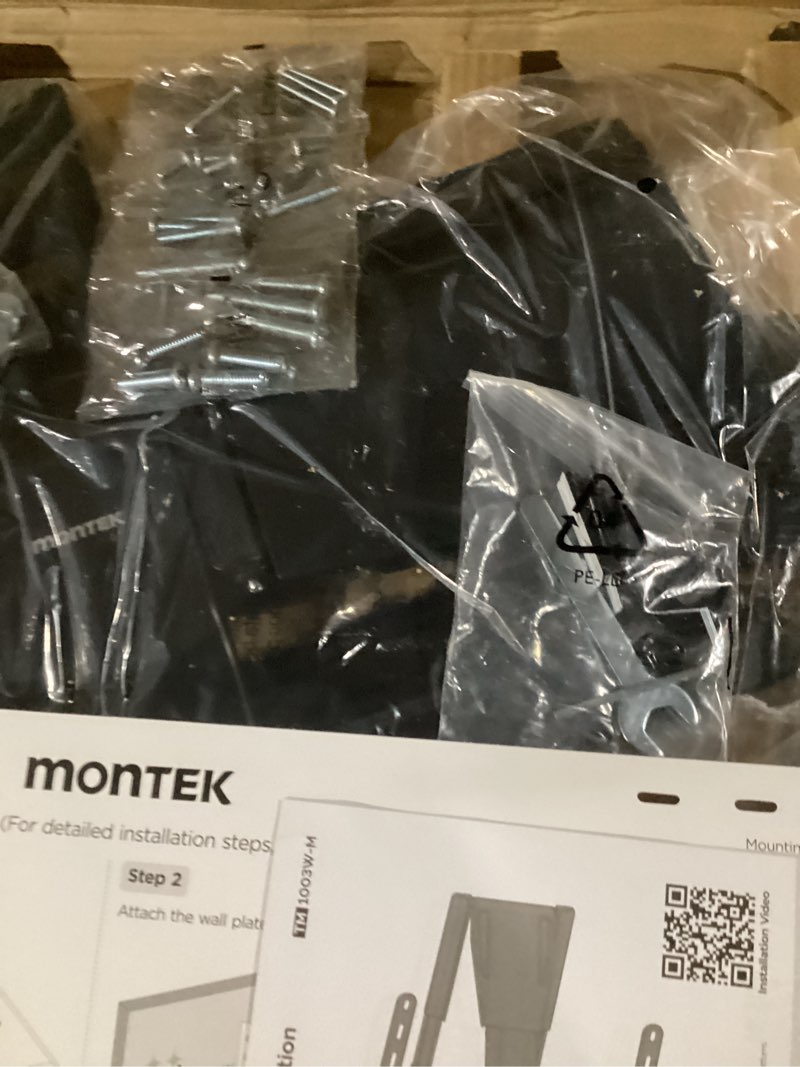 Condition photo showing As Is for monTEK 0.77" Ultra Slim TV Wall Mount for 37-75 Inch TVs, Thin Low Profile Full Motion TV Wall Mount with Articulating Dual Arms, 4X Weight Tested, Max VESA 400x400mm, Fits 16/18" Studs