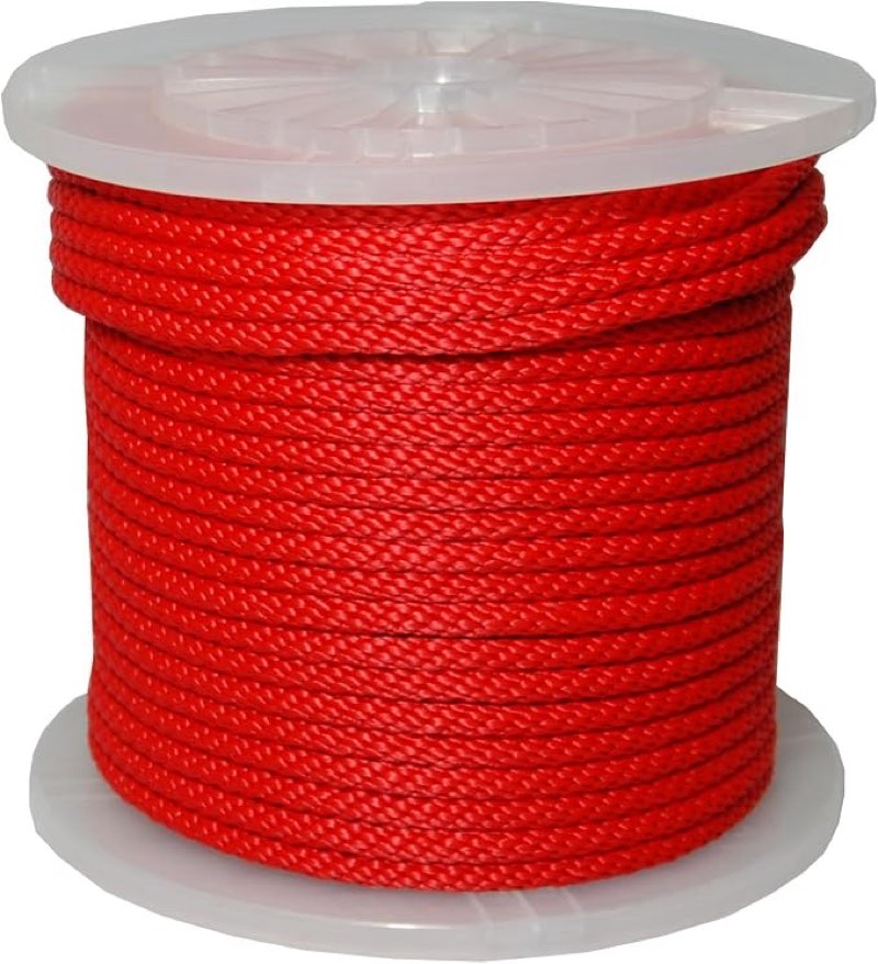 t.w evans cordage co. 98333 3/8-inch by 300-feet solid braid propylene multifilament derby rope, red