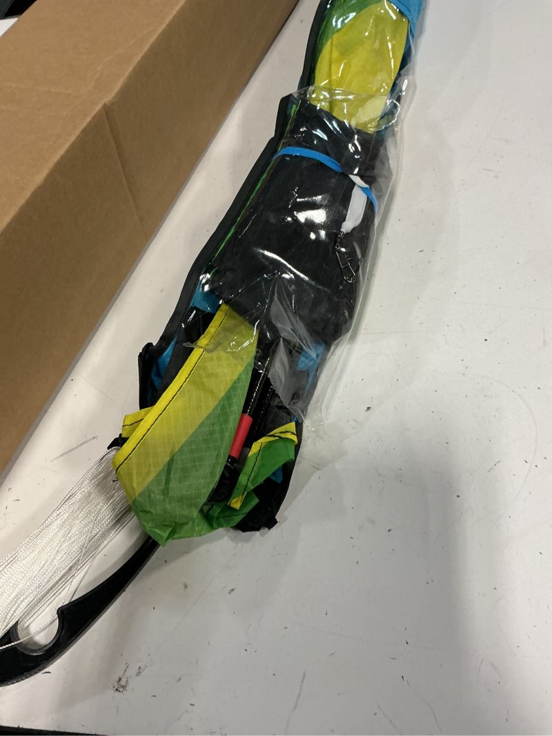 Condition photo showing As Is for gaint kite for adults easy to fly, 9ft huge delta kite come with 98ft tail black and green
