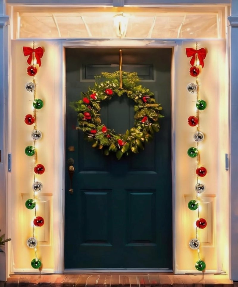 Pinkunn 2 Set Lighted Christmas Porch Decorations Christmas Front Door Ball Garlands with LED Lights