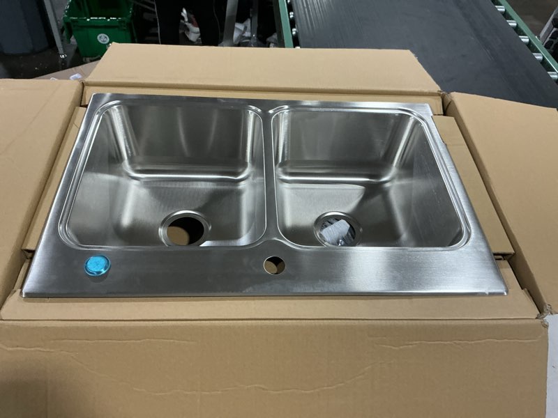 Condition photo showing Good Condition for project source drew drop-in 33-in x 22-in stainless steel double equal bowl 20 -gauge kitchen sink all-in-one kit